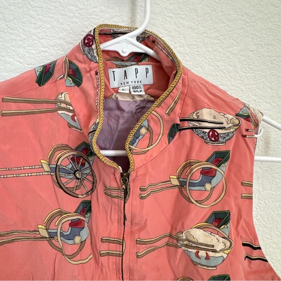 90 TAPP New York Vintage Silk Asian Rice Print Vest - Picture 4 of 8